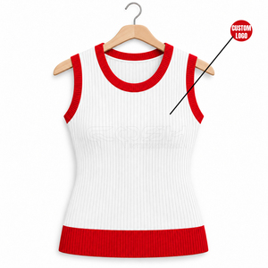 Cosh International Sisterhood Sorority Custom Logo Ribbed Knitted O Neck White <b>Red</b> Stylish Tank Top - Product Image 5