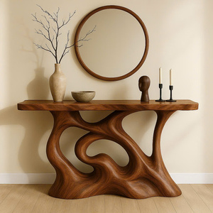 Console d'entrée moderne de luxe en bois au design sculptural pour hôtel, villa, hall d'entrée, salon, couloir – Meuble élégant pour salon - Product Image 4