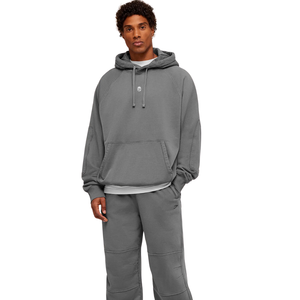 Sweat-shirt à capuche gris chiné épais pour homme, coupe oversize, en molleton épais, style streetwear décontracté - Product Image 4