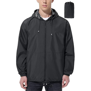 Lightweight <b>Zip</b> <b>Up</b> <b>Jacket</b> With Hood Elastic Cuffs On Sleeves Two Side Pockets Windbreaker <b>Jacket</b> Men - Product Image 1