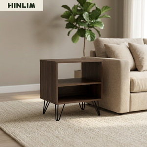 Mesa Auxiliar SAMOS de Lujo con Acabado en Nogal Escandinavo y Patas de Metal para Dormitorio o Mesita de Noche - Product Image 2