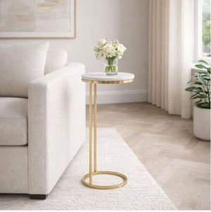 Modern Gold Metal Cantilever <b>Side</b> <b>Table</b> <b>Round</b> Marble Top Couch <b>Table</b> - Product Image 2