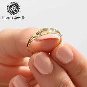 Charm Jewells Women's Gold Plated Silver Moissanite <b>Flower</b> Engagement Ring Classic Design - Product Image 4