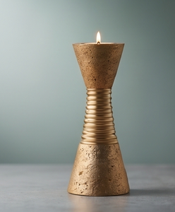 เชิงเทียนเหล็กสีทองลายริ้วทรงเสาสำหรับตกแต่งโต๊ะงานแต่งงานสุดหรู - Product Image 1