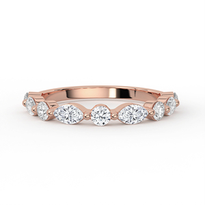 Elegant Alternating Round And Marquise Diamond Band Shared Prong White Gold Stackable Promise <b>Ring</b> Jewelry - Product Image 1