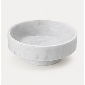 Bol sur piédestal en marbre blanc de luxe moderne personnalisable, bol à fruits en pierre naturelle sur pied, centre de table pour la décoration d'hôtels et de mariages - Product Image 1