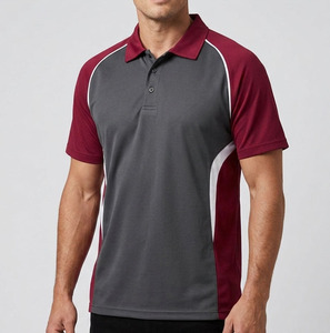 Polo à manches courtes pour homme, color-block, gris et bordeaux, séchage rapide, design sportif en maille - Product Image 1