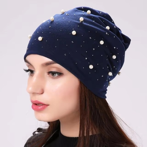 Women Winter Warm Pearl Rhinestone Skull <b>Caps</b> Turban Bonnet Beanies <b>Hat</b> Ladies Soft Comfortable <b>Hat</b> See reviews - Product Image 5