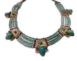 Collier ethnique en perles turquoise avec design géométrique en argent 925 pour un usage quotidien féminin - Product Image 2