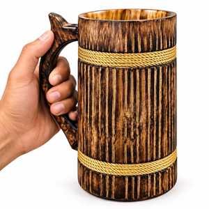Tazas de Cerámica Vikingas de Alta Calidad, Jarras de Cerveza de Madera con Asa de Madera, Producto en Venta al por Mayor, Tendencia en Ventas - Product Image 5