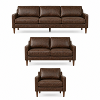 Ensemble de canapé-lit en cuir véritable éco-responsable Mid for Modern, 3 places, 2 places, fauteuil, mobilier de salon Villa Park