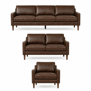 Mid Century Modern Leather <b>Sofa</b> Set 3 Seater 2 Seater Armchair Vintage Brown Leather Couch Living Room Furniture Set - Product Image 2