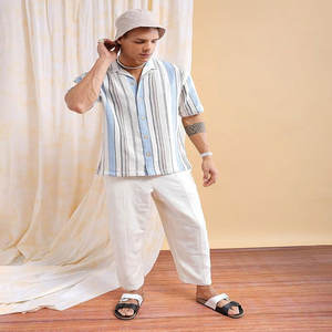 Camisa nueva, venta al por mayor, camisa informal de manga corta con cuello cubano bordado de cuello contrastante de verano para hombre - Product Image 5