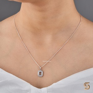 18K <b>Solid</b> White <b>Gold</b> With Lab Grown Diamond <b>Pendant</b> Necklace Round Cut Octagon Minimal Halo Diamond Necklace For Women - Product Image 1