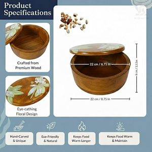 Boîte à chapati en bois avec couvercle, motif floral, pour le rangement de la cuisine, la salle à manger et les cadeaux - Product Image 3