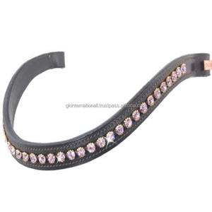 Logotipo personalizado hecho en India Banda de cejas de caballo de cuero acolchado Forma curva Cristales de fantasía Diamantes de imitación Banda de cejas ostentosa decorativa - Product Image 2