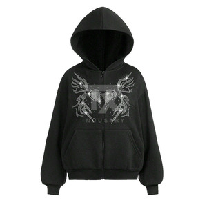Women Rhinestone Lined Hoodies Knitted 100% Cotton Winter Front Durable Breathable Stylish - Product Image 1
