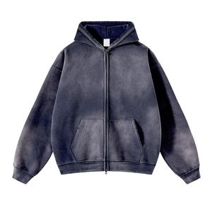 เสื้อฮู้ดซิปผู้ชายทรงโอเวอร์ไซส์ ผ้าคอตตอนถัก 100% หนัก 460 กรัม ซับในอย่างดี สไตล์สตรีทแวร์ ล้างสีแบบแอซิดวอช ป้องกันการหดตัว ปรับแต่งได้ - Product Image 2