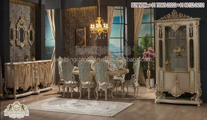Juego de mesa de comedor barroco de estilo turco de lujo, juego de comedor de oro pulido de gama alta hecho a mano, juego de comedor de madera de teca de diseño italiano - Product Image 3