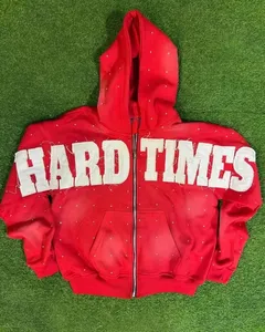 Sweat à capuche zippé brodé de strass 2026 pour homme, coupe oversize, effet délavé, style streetwear, 100% coton French Terry sur le devant - Product Image 2