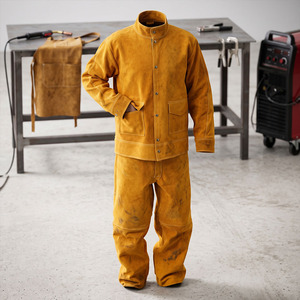 Veste de soudage en cuir de vachette pour la sécurité industrielle, vêtement de travail long avec résistance aux flammes pour tablier de soudage - Product Image 3