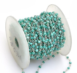 Chaîne de chapelet en larimar hydrofugé, perles rondelles facettées de 3 mm, fil plaqué argent, chaîne en vrac pour la fabrication de bijoux - Product Image 6