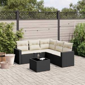 Conjunto de Sofás de Jardín Modernos para Exteriores, Ratán Sintético Negro con Cojines Color Crema, Diseño Contemporáneo Impermeable para Patio - Product Image 3