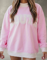 Nouveau Sweat-shirt Tendance Femme Oversize à Col Montant Imprimé Gingham USA Manches Longues en Coton Tricoté Haut Décontracté Automne Style Urbain