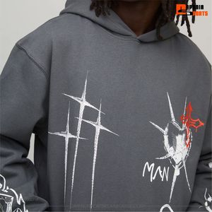 Sudadera con Capucha Extra Grande para Hombre, Color Gris, Diseño Estampado, Estilo Urbano, Algodón French Terry, Corte Regular, Bolsillo Frontal con Logotipo, Ropa de Otoño - Product Image 4