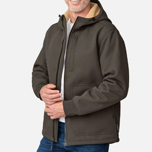 เสื้อแจ็คเก็ตผู้ชายแบบมีฮู้ด ผ้า softshell ปิดซิป สไตล์ลำลอง ใส่ได้ในฤดูใบไม้ร่วง ผลิตจากโพลีเอสเตอร์บุด้วยผ้าเชอร์ปา กันลม - Product Image 4