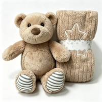 Coffret cadeau bébé neutre personnalisé avec ours en peluche et couverture tricotée étoilée, ours en peluche beige et ensemble cadeau couverture tricotée