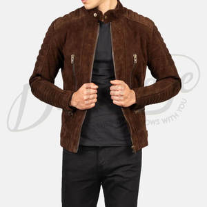 Chaqueta de Cuero de Gamuza Marrón Chocolate Premium para Hombre, Chaqueta de Motociclista con Hombros Acolchados y Mangas Acanaladas, Corte Ajustado, Estilo Casual - Product Image 5