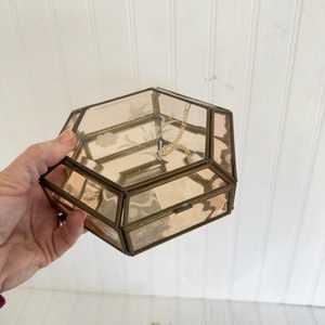 Modern Rose Gold Hexagonal <b>Glass</b> Jewelry <b>Box</b> Transparent Geometric <b>Glass</b> Ring <b>Box</b> Trinket Organizer Display Holder For Sale - Product Image 1
