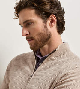 <b>Men's</b> Solid Beige 100% Cashmere Zip Up Cardigan Stand Collar Knitted <b>Sweater</b> Long Sleeve - Product Image 3