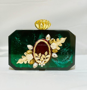 Pochette moderne en résine Sac à main Fermeture éclair Sac à main tendance vintage élégant Dragonne détachable Inde - Product Image 5