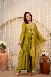 NEW LAUNCHED CHANDERI SILK EMBROIDERY WORK 3 PCS <b>KURTA</b> BOTTOM AND DUPATTA SETS BEST FOR PARTY WEAR - Product Image 5