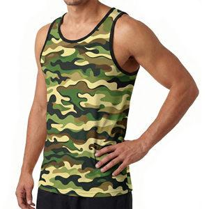 Camiseta Deportiva sin Mangas para Hombre, Camuflaje, Estampado por Transferencia Térmica, 100% Algodón, Cuello Redondo, Tejido de Punto, Secado Rápido, Informal, para Gimnasio y Fitness - Product Image 1