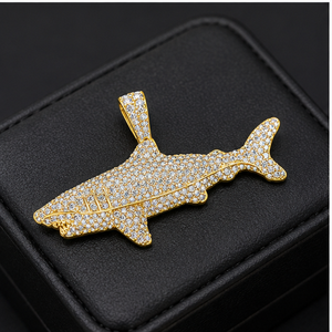 10K Solid <b>Gold</b> Hip Hop Style Shark Cartoon Iced VVS Moissanite Fine Jewelry Pendants Diamond <b>Tester</b> Necklace with Custom Charms - Product Image 3