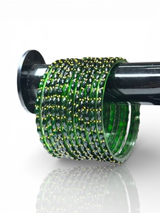 Indian Style Dark Green Emerald Cut <b>Gold</b> Plated Trendy Raindrop <b>Bangles</b> <b>Set</b> Traditional Fashion Jewellery for Global Export - Product Image 4