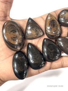 Obsidienne naturelle œil de feu, pierres précieuses brutes, cabochons, formes et tailles variées, environ 20 à 30 mm - Product Image 5