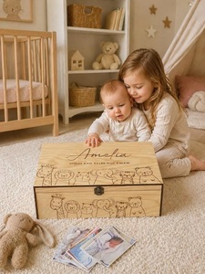 Caja de Regalo de Madera Personalizada para Bebé Recién Nacida, con Diseño de Letras en Relieve, Estilo Rústico, para Guardar Recuerdos de Navidad - Product Image 4