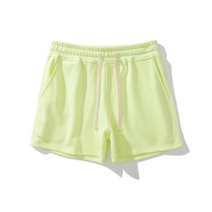 Shorts de sport unisexes pour hommes, tissés, respirants, à séchage rapide, pour la salle de sport, streetwear, 100% coton, couleur unie, fermeture à cordon, poches - Product Image 1