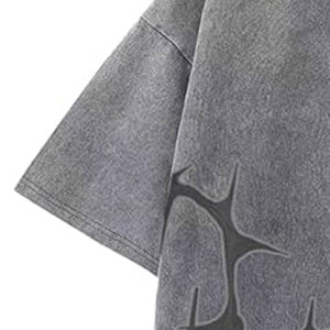 Camiseta Oversize de Algodón Gris con Estampado de Espinas Negras, Estilo Urbano, Manga Corta, Cuello Redondo, para Hombre - Product Image 3
