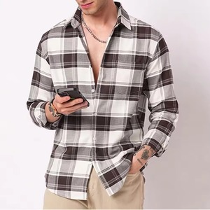 Wholesale Custom Autumn Breathable Loose Casual <b>Brushed</b> Flannel Shirts Plaid Cotton Trendy style men flannel shirts - Product Image 1