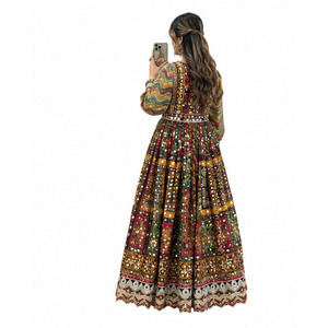 Traditional Indian Pakistani Women's Floor Length Maxi Dress <b>Mirror</b> Work Embroidery Loose Fit Wedding Wear Afghan Kuchi Dress - Product Image 2