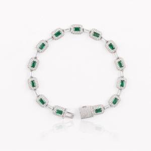 Bracelet de luxe unisexe en argent plaqué or rose avec moissanite taille émeraude, chaîne et maillons, certifié par un tiers, cadeau de mariage - Product Image 4