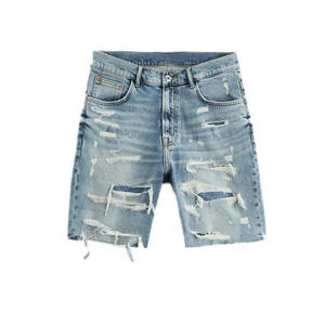 <b>Men's</b> High Waist Denim Bermuda Shorts Button Fly Solid Color Casual Style Washed Cotton Fabric - Product Image 3