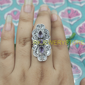 Natural Amethyst Gemstone 925 Silver <b>Statement</b> <b>Ring</b> Vintage Filigree Handmade Designer <b>Ring</b> Boho Jewelry Women Gift for Men Her - Product Image 2