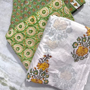 Tela de algodón Sanaganeri con estampado en bloque, tela estampada a mano en Jaipur, tela india para vestidos, proveedor mayorista de tela de algodón. - Product Image 1