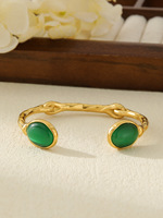 Brazalete Abierto de Acero Inoxidable Chapado en Oro de Lujo con Piedras Preciosas Irregulares para Mujer, Joyería de Fiesta